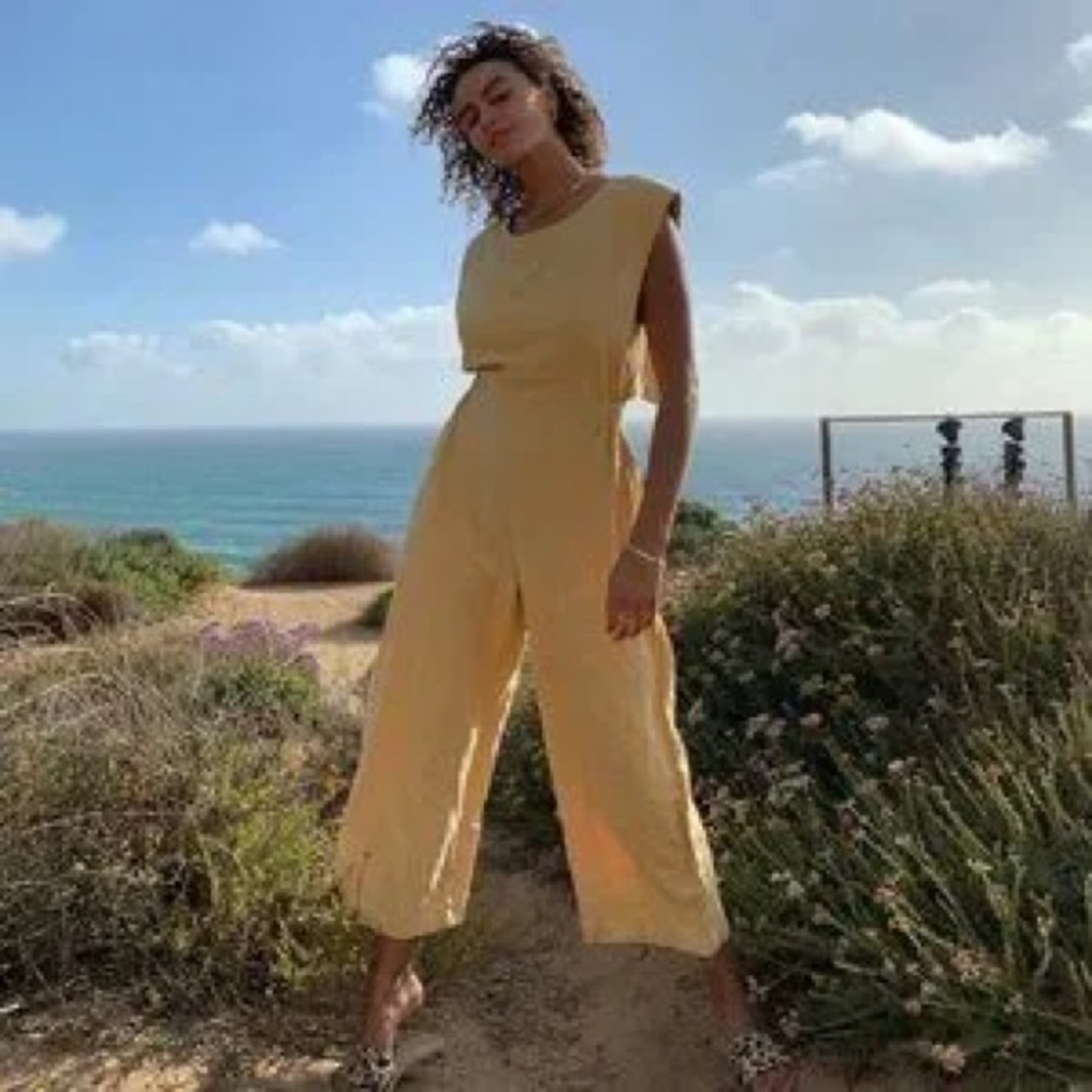Free People Yellow Jumpsuit with Open Back Sz S